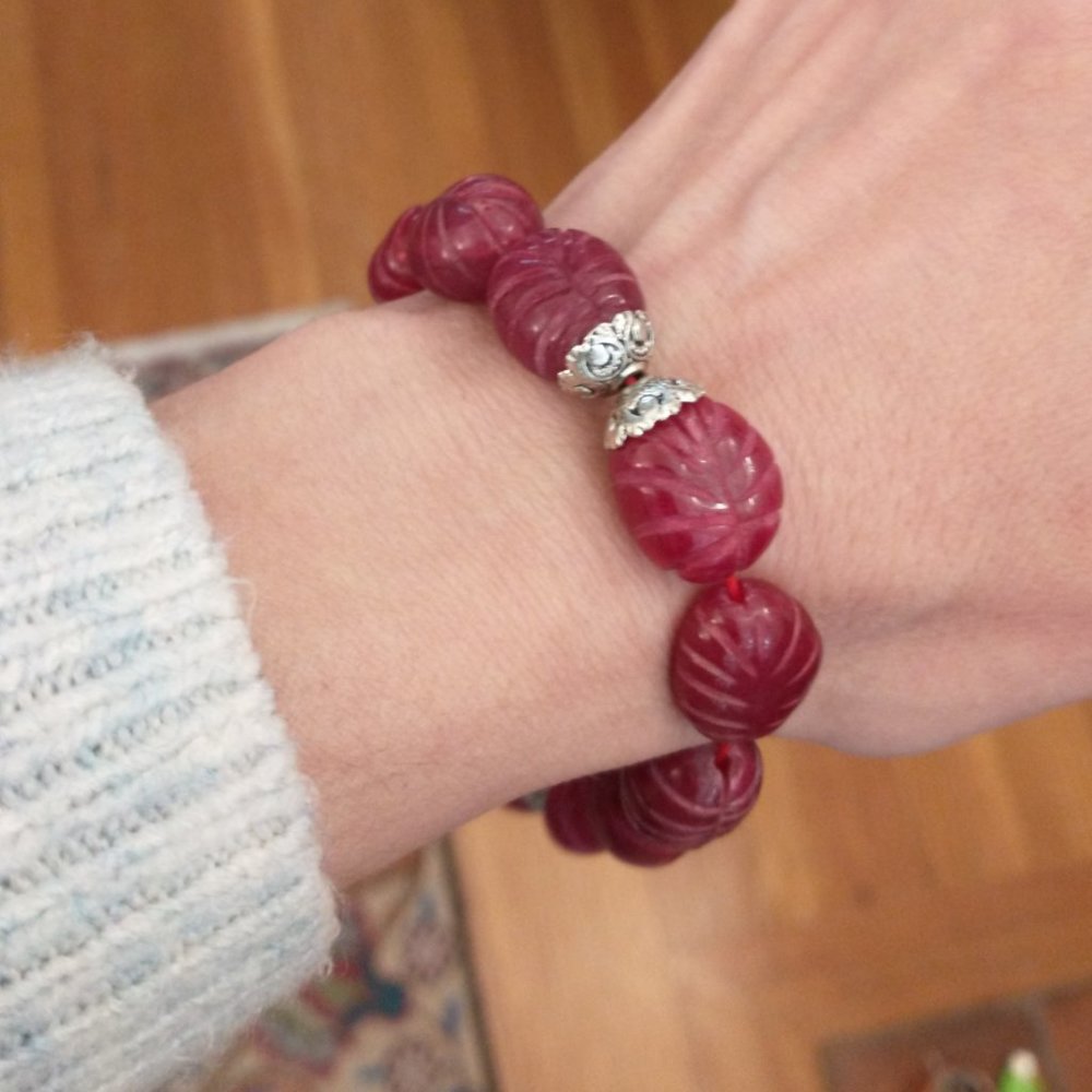 Violet-Red Etched Bead Bracelet - Large